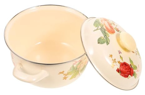 Gatuida Vintage Enamel Stockpot Double Handles Lid Included for Making Soup Stew at Home Flower Pattern Design