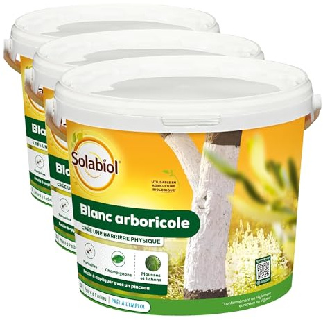 Solabiol Protection des Arbres Blanc Arboricole - Seau 3L - Barrière Physique Contre Les parasites, des Champignons, mousses - 6 à 9 Arbres SOBLANC3 (Lot de 3)