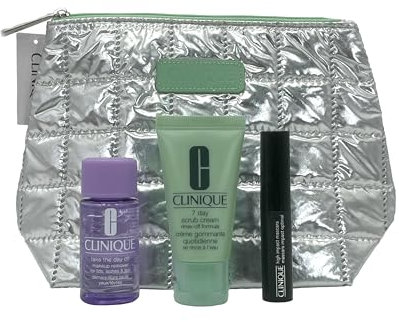 Clinique Kosmetik Tasche mit 3 Produkten, take the day off, 7 day scrub cream, high impact mascara