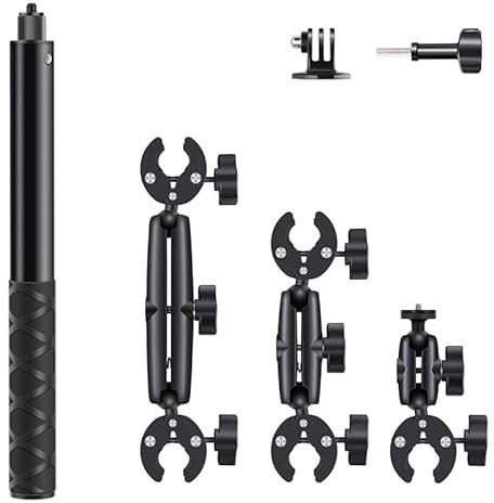 NEWFUN Soporte de Cámara, Kit de Moto para insta360 x4,X3,X2, Rotación de 360 Grados, Doble Abrazadera, Doble Estabilidad, Soporte de Moto