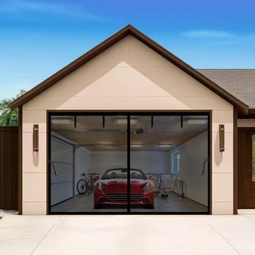 Magnetic Garage Door Screen for 10x10ft Car Doors Durable Fiberglass Heavy Duty Mesh Magnetic Garage Net, Pets Friendly Retractable Carport Garage Patio Porch RV Curtain (Black, for 10x10ft (WxH))