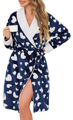 Vlazom Accappatoio Donna in Flanelle Comodo e Morbido Perfetto con Tasche e Cintura per Casa Spa