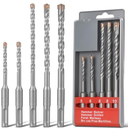 flintronic SDS PLUS Betonbohrer Set, SDS Bohrer Set - 5tlg. (5, 6) x 115 mm, (6, 8, 10) x 165 mm, Betonbohrer, Steinbohrer kompatibel mit Bosch Hilti Makita Metabo Bohrhammer