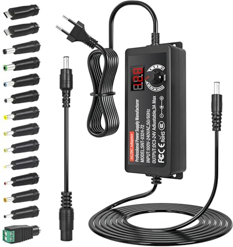 Bloque de alimentación universal 3 V-24 V 3 A 72 W - Fuente de alimentación ajustable 100-240 V CA a CC - Con pantalla digital y 14 consejos para electrónica doméstica - Motor CC - Máximo 3 A