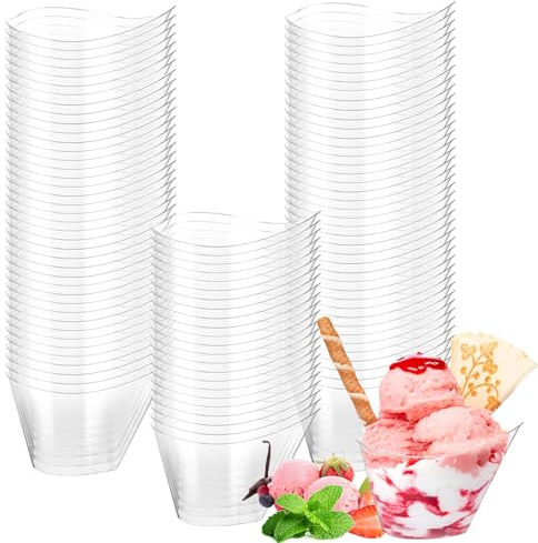 MIVIDE 100 stycken dessertglas dessertkoppar 130 ml, dessertkoppar av plast, återanvändbara plastdessertkoppar för desserter, mousse pudding