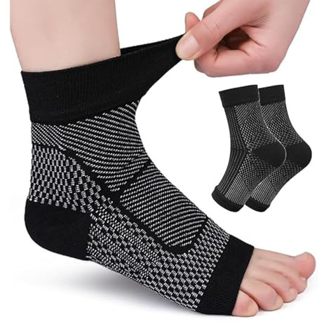 2 Paar Kompressionsstrümpfe Damen Herren Orthopädische Kompressionssocken für Die Nacht Soothe Socks Neuropathie Hochwertiges Neuropathie Socken Zehenfreie Socken mit Fußgewölbestütze (L/XL Schwarz)
