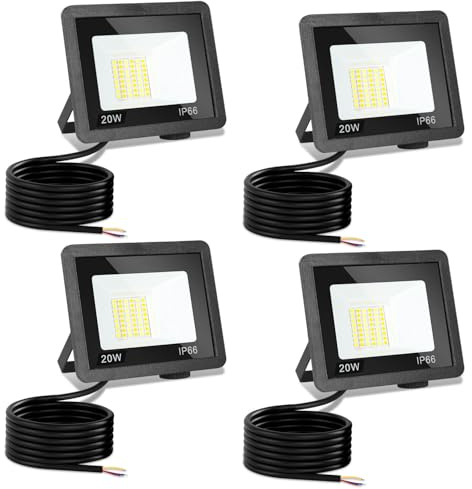 Monucep LED Strahler Außen 20W,4 Stück Dimmbar LED Fluter 3000K/4000K/6500K, Led Scheinwerfer, IP65 Wasserfest Aussenstrahler für Hell Garten Hof Türen Rasen Garage [Energieklasse E]