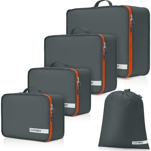 Cipway Cubos de embalaje ultraligeros para viajes, juego de 5 organizadores de ropa para accesorios de viaje, bolsa de almacenamiento de nailon para equipaje, maleta de mano, color gris