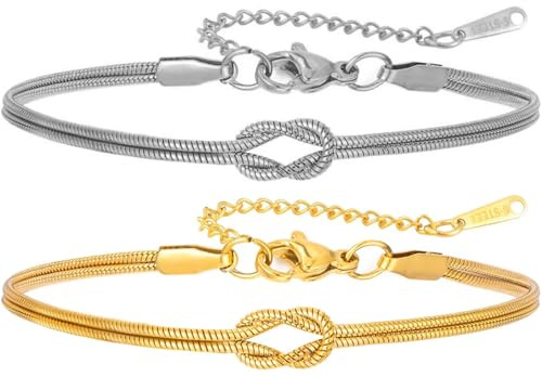 THALASIENE 14K Vergoldet Armband Damen Gold Wasserfest,Silber Bracelet,Freundschaftsarmbänder,Partner Armbänder,Paar Armbänder,Armband Mutter Tochter,Geschenk Bester Freund,Geschenk für Partner