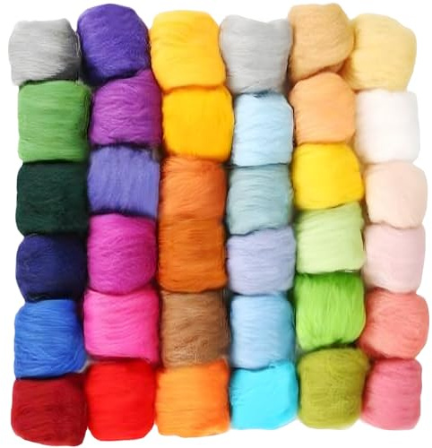 Jinfanshurich Juego de lana de fieltro de 36 colores, 108 g de lana de cuento de hadas para fieltro húmedo y seco, juego de iniciación para tejer, lana de fieltro para manualidades, manualidades y