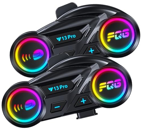 Motorcycle Helmet Bluetooth Headset, 2-Way 500M Helmet Intercom Headset 2 Riders Intercom Communication Systems with CVC Noise Cancellation 2 Type Mics FM Radio Waterproof for ATV/Snowmobile (2 Pack)