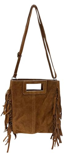 Borsa con manici in pelle scamosciata con frange shopper in camoscio made in Italy pelle grezza borsa a tracolla in due varianti, 26x22x4 cm