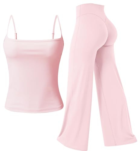 JN JANPRINT Set da palestra da donna, 2 pezzi, canotta con scollo rotondo, pantaloni a gamba dritta, abiti da yoga, rosa, S