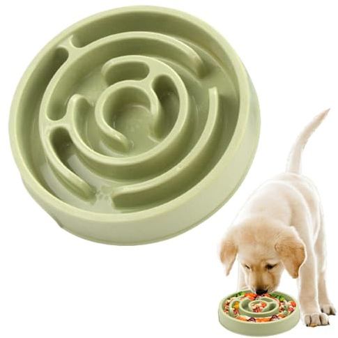 Tazón De Perro De Alimentación Lenta De Bambú - PP 20.5x20x3.6cm De Verde Claro | Cazón De Mascota Que Come Lento | Alimentador De Perros Anti-regitante para La Comida Saludable Y Cuidados Digestivos