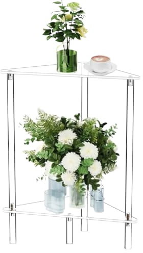 Frfik 2-stöckiger Acryl Beistelltisch - Transparenter Plattenspieler Tisch, Couch Tisch - Empfang Klar Beistelltisch | Dreiecks-, platzsparendes, ideal für Wohnzimmer, Schlafzimmer, Bad