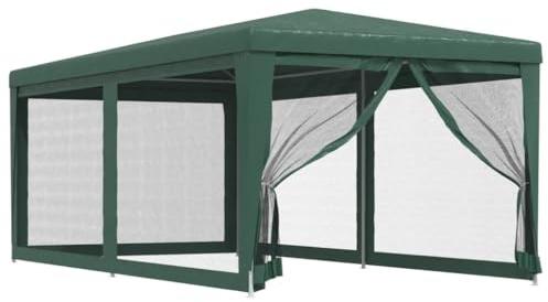 Tonnelle de Jardin, Tente de Réception Pavillon Barnum de Jardin avec 4 parois latérales en Maille Vert 3x6 m PEHD