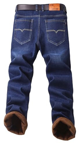 Genérico Jeans Polar Térmico Hombre Forro Cintura Alta Bolsillos Largos Invierno Durable Botón Cálido Slim Fit Jeans de Invierno Corte Recto Caliente Jean Regular Fit Casual para Trabajo