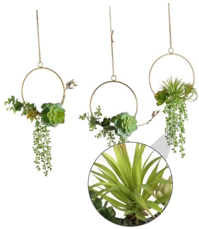 DIYEAH Guirnalda de Plantas Suculentas Artificiales para Boda Decoración de Pared Anillo Metálico Cuerda de Yute Incluida Colgante de Pared para Ceremonia y Evento 1 Unidad