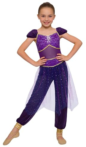 Mufeng Arabiska prinsessan flickor kostym paljetter mage dans jumpsuit tyll kostym saga halloween lila 13–14 år