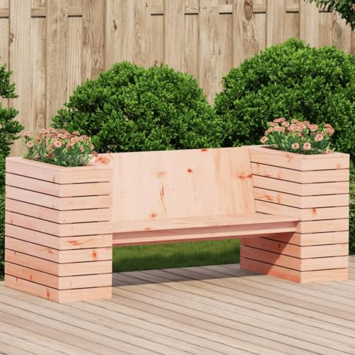 Kaloriko Banc de jardin avec pots de fleurs, 167,5 x 60 x 65 cm, en bois massif Douglas, meuble d'extérieur robuste pour terrasse et jardin