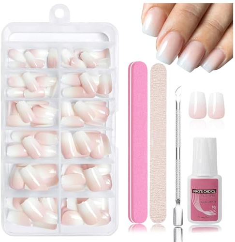 Nymora Press on Nails, 240 unidades de uñas postizas para pegar, puntas de gel suaves, material ABS, incluye pegamento para uñas de 8 ml, lima de uñas, empujador de cutículas, caja de almacenamiento