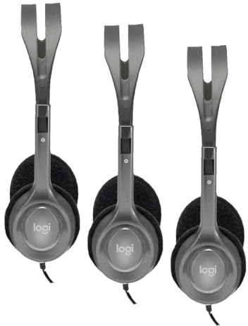 Logitech H110 Auriculares con Cable, Sonido Estéreo con Micrófono Giratorio, Dos Clavijas de Conexión Jack 3,5mm, PC/Mac/Portátil, Negro (Paquete de 3)