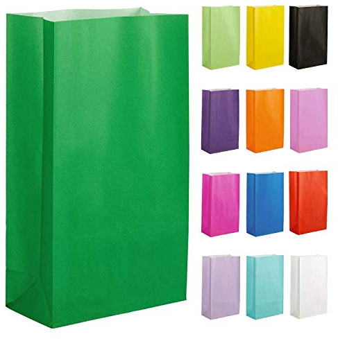 Thepaperbagstore 15 Grüne Papier-Partytüten für Geschenke 14 x 24.5 x 7 cm | Starke, recycelbare Kraftpapier-Partytüten, ideal für Gastgeschenke, Süßigkeiten, Geschenke, Leckereien und besondere Events.