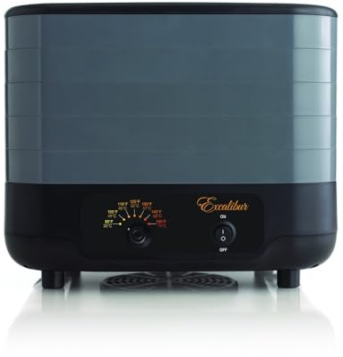 Excalibur ECB50B EZ Dry 5-Tray Stackable Electric Food Dehydrator With Temperature Control Featuring Heat Sensor Includes Mesh Screens, Yogurt Cups and Fruit Roll Sheets BPA Free, 5-Tray, Black