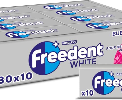 FREEDENT WHITE - Chewing Gum Sans Sucre - Goût Bubble Menthe - 30 Paquets de 10 Dragées - Grand Format 300 Dragées - 420g