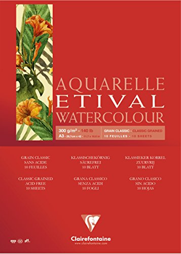 Clairefontaine 96394C Aquarellblock Etival A2 10 Blatt 300g Weiß