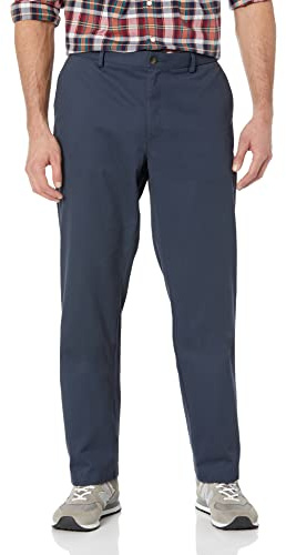 Amazon Essentials Pantalón Chino sin Pinzas Antiarrugas de Ajuste Recto Hombre, Azul Marino, 40W / 30L