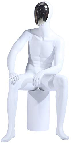 Eurohandisplay SD-07 Mann schöne abstrakte weiß Matt lackierte Schaufensterpuppe Galvanik Kopf Maskee Neu Männliche Weiblich (SD-07 Mann sitzend)