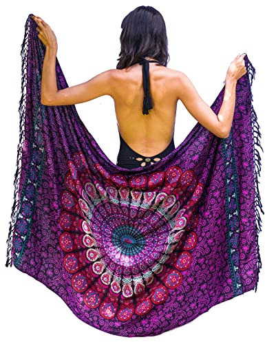 Mandala Life ART Blauer Damen Sarong Pareo Mit Fringe Hochwertiger Rayon Groß Strand Strandtuch Wickeltuch Wickelrock Strandrock Tapisserie Wickeltuch Bikini Cover Up Tuch Für Badeanzug