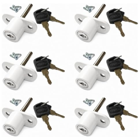 FERPASA® - Cerradura de Seguridad para Ventanas Correderas – Cierre de Sobreponer de Acero con Llaves y Tornillería (45 x 23,5 mm) (6, Blanco)