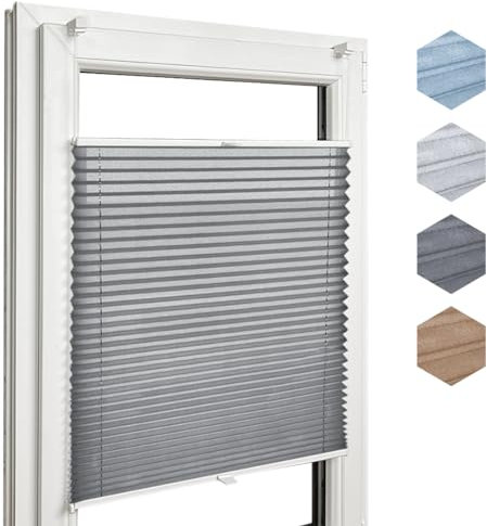 Home-Vision Premium Faltrollo Plissee ohne Bohren mit Klemmfix Lichtdurchlässig Rollo Leinenoptik Blickdicht Sonnenschutz Jalousie für Fenster & Tür (Melange Grau B100 x H120cm) Klemmträger
