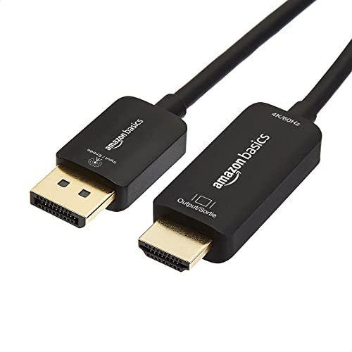 Amazon Basics DisplayPort-zu-HDMI-Kabel, unidirektional, 1080p, 1920 x 1200, 4K bei 60 Hz, 1,8 m, vergoldeter Stecker, schwarz