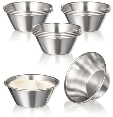 Fit Meal Prep [12 Pack] 1.5 oz Stainless Steel Dipping Sauce Cups, Reusable Metal Ramekins, Commercial Grade Condiment Bowls, Individual Portion Cups, Small Round Au Jus for Home, Restaurant