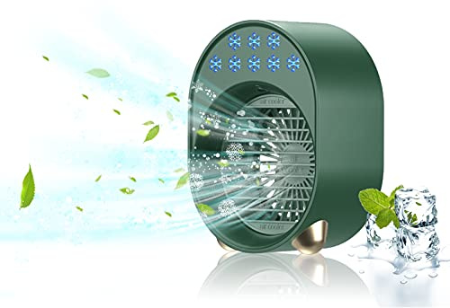 Mini Mobile Klimageräte, Luftkühler mit wasserkühlung, USB Air Conditioner 4 In 1 Mini Klimaanlage für Zimmer, Raumkühler Leise für Sommer mit 3 Kühlstufen, Ideal für Hause, Büro, Schlafzimmer (Grün)
