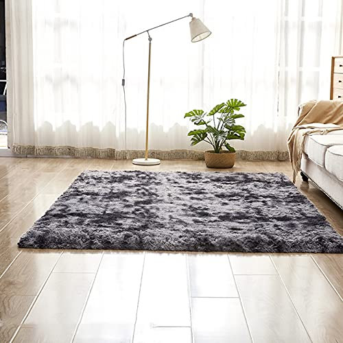 ERPENG Teppich 40x60cm Anti-Rutsch Unterseite Wohnzimmer Fellteppich Moderner Flauschiger für Wohnzimmer, Schlafzimmer, Kinderzimmer, Dunkelgrau