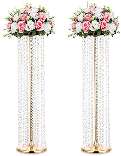 Nuptio Soporte Flores Oro Alto: 2 Piezas 90cm Centros Mesa Cristal para Bodas Florero Metal Jarrones para Decoraciones Mesas Fiesta Bodas A Granel Decoración Candelabro Mesa Soportes Pieza Central