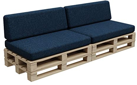 Gutekissen® Cojines de Palet, Cojines de jardín PFBG (2X Set (120x80 + 120x35), Azul Oscuro)