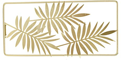 HERCHR Sculptures murales en fer, décoration murale en feuille avec cadre, palmier en métal doré, 29,5 × 14,5 cm/11,61 × 5,71 pouces