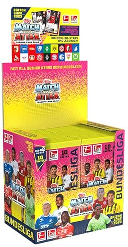Topps Fußball-Sammelkarten 2022/23 - Bundesliga Match Attax Display Box mit 360 Karten, darunter 22 limitierte Karten und handsignierte Spieler- und Legendenkarten