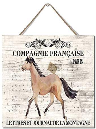 Französisches Bauernhaus-Notenblatt mit Pferd, Holzschild, Shabby-Chic-Pferd, Hängeschild, Heimdekoration, Vintage-Schild, Wand-Türkunstschild, Holz-Türschild, Wohnzimmerschild, 30,5 x 30,5 cm