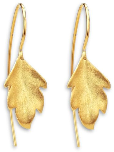 MadamLili - Blatt Gold Ohrringe - 925 Sterling Gold Vergoldet - Blätter Ohrhänger - Handgefertigt - Naturschmuck - Exklusive Schmuckbox