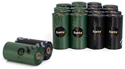 lionto Sacs à crottes pour chiens, 600 sacs (40 rouleaux) non parfumés, sacs à déjections canines faciles à détacher, rouleaux de recharge compatibles avec les distributeurs courants, noir/vert