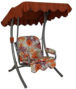 Angerer Freizeitmöbel GmbH Hollywoodschaukel 1-Sitzer - Gartenschaukel Made in Germany - Schaukel zum Sitzen und Entspannen - einfache Montage (Beige-Orange-Lila geblümt)
