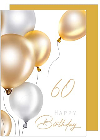 Edition Seidel Premium Glückwunschkarte zum 60. Geburtstag mit Umschlag. Geburtstagskarte Grusskarte Billet Luftballons Karte Happy Birthday Mann Frau (GZ349-60 SW023)