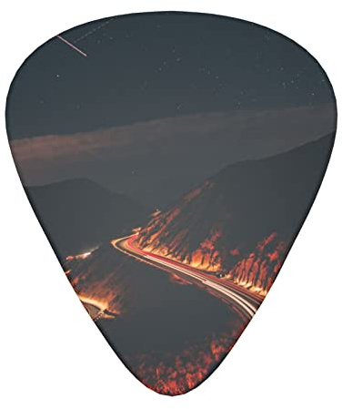 Road at night Gitarrenplektren 12 Stück Gitarre Geschenk für Bass Plektren Akustik Gitarren Plektren mit transparenter Aufbewahrungsbox