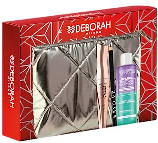 DEBORAH Deborah Milano - Set Regalo Donna Pochette Occhi, Include Mascara Instant Maxi Volume, Matita Occhi 24 Ore 251 Black e Struccante Occhi Bifasico Dermolab 50ml, N.02